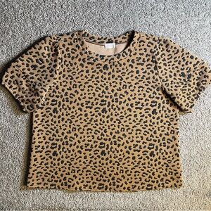 Hailey & Co cheetah‎ 3X short puff sleeve pullover blouse crewneck top Office